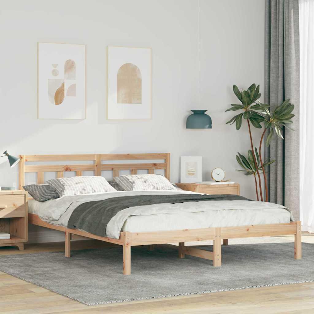 Sengestel i brun fyrretræ 150 x 200 cm - med hovedgærde
