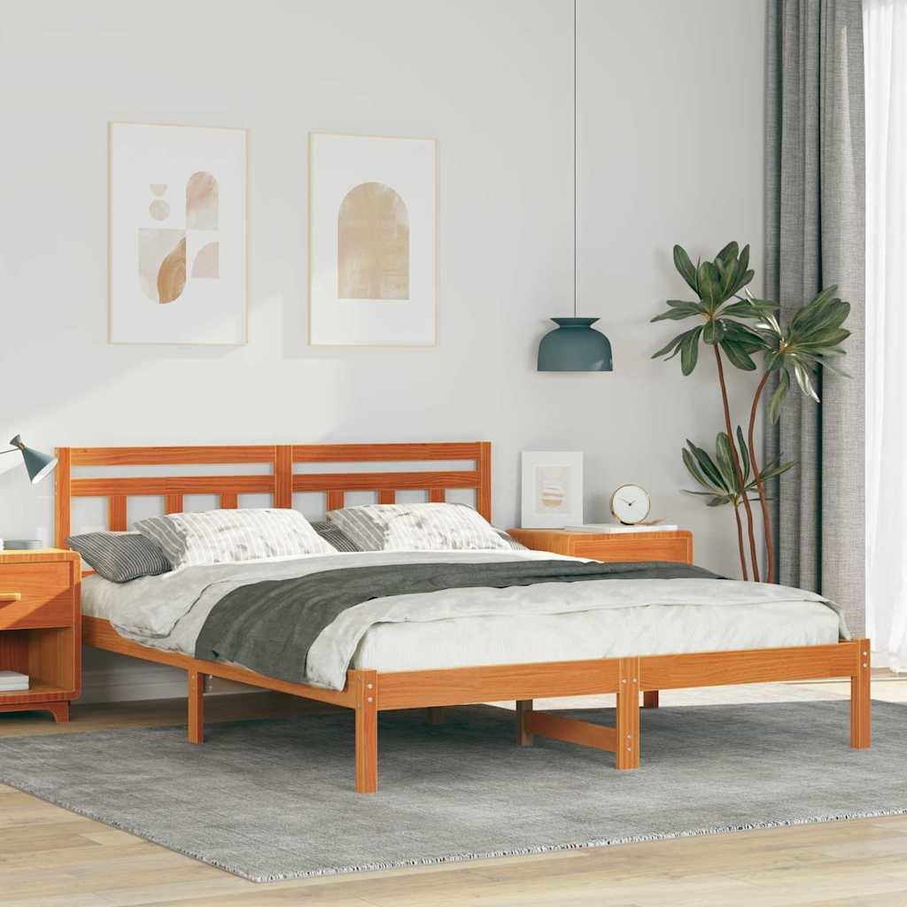 Sengestel i brun massiv fyrretræ 150 x 200 cm - med hovedgærde