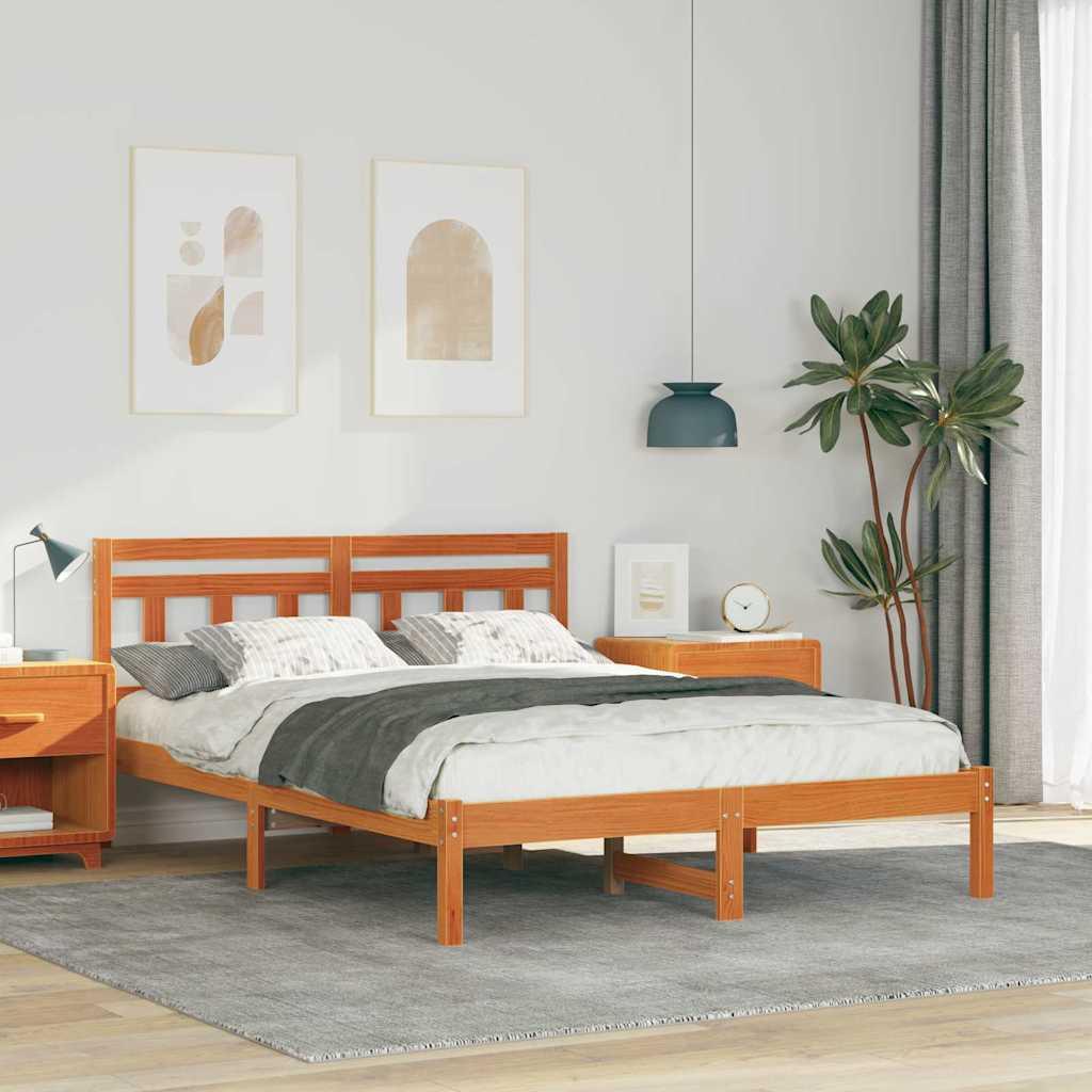 Sengestel i brun massiv fyrretræ 120 x 200 cm med hovedgærde