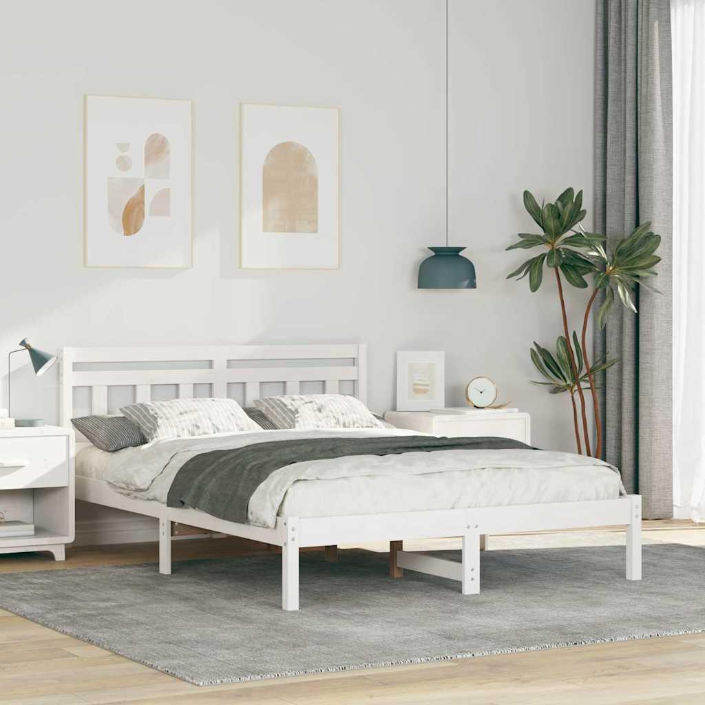 Sengestel i hvidt massivt fyrretræ - 135 x 190 cm (britisk dobbeltseng)