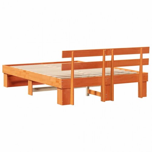 Sengestel med hovedgærde - Voks brun 150 x 200 cm i massiv fyrretræ