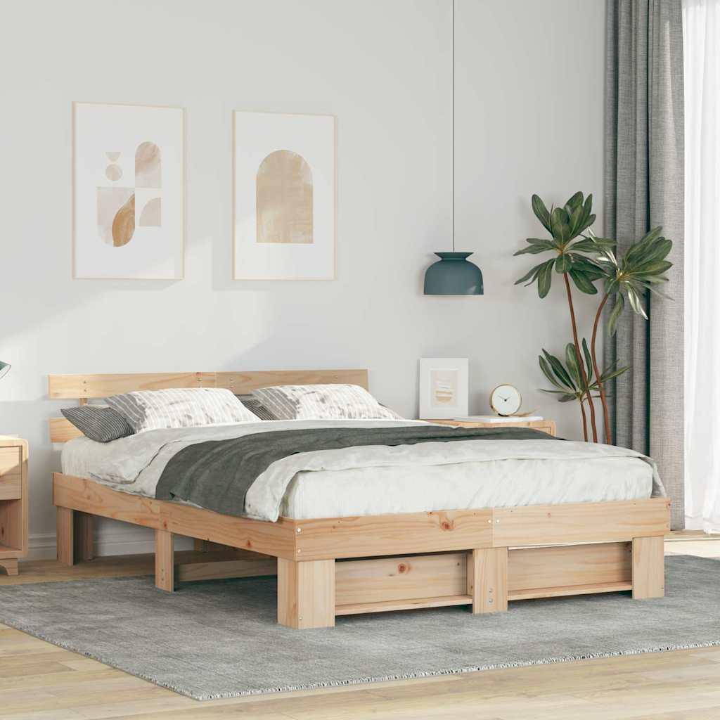 Sengestel med hovedgÃ¦rde Brun 140 x 200 cm Massivt fyrretrÃ¦
