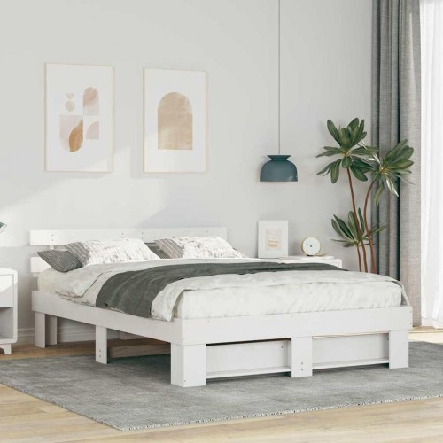 Sengestel med hovedgærde 140 x 200 cm - hvid, massiv fyrretræ