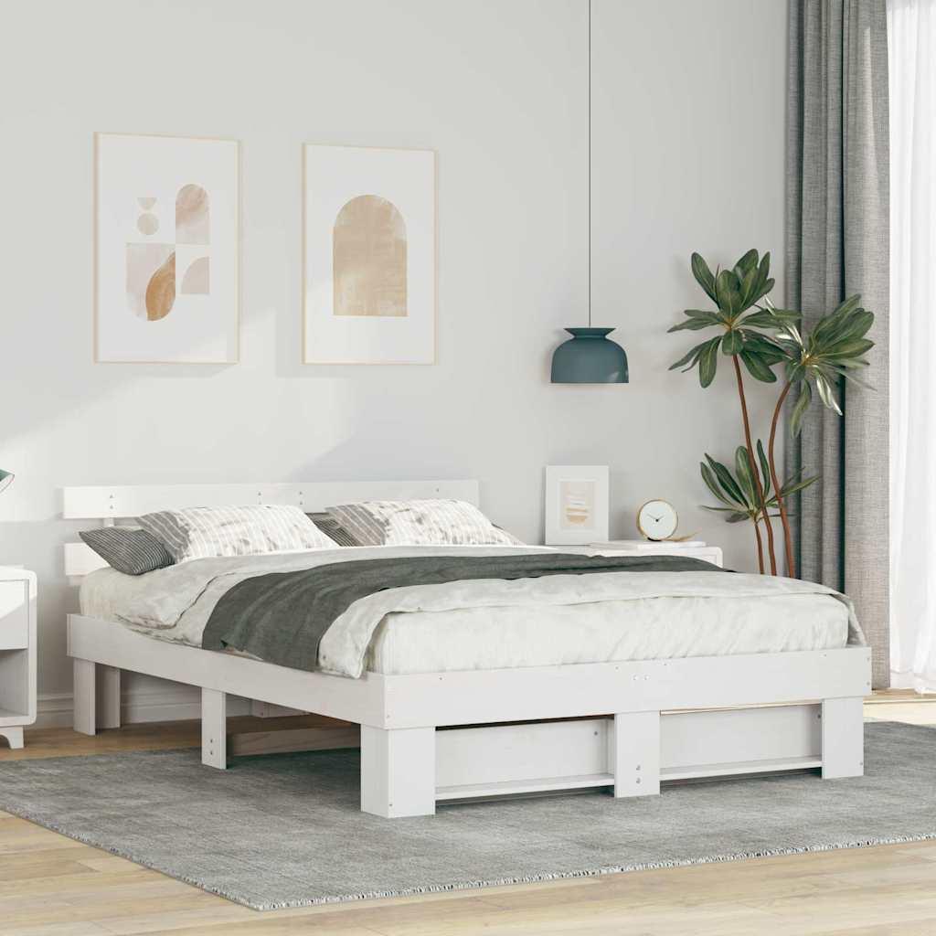 Sengestel med hovedgærde Hvid 140 x 200 cm Massivt fyrretræ