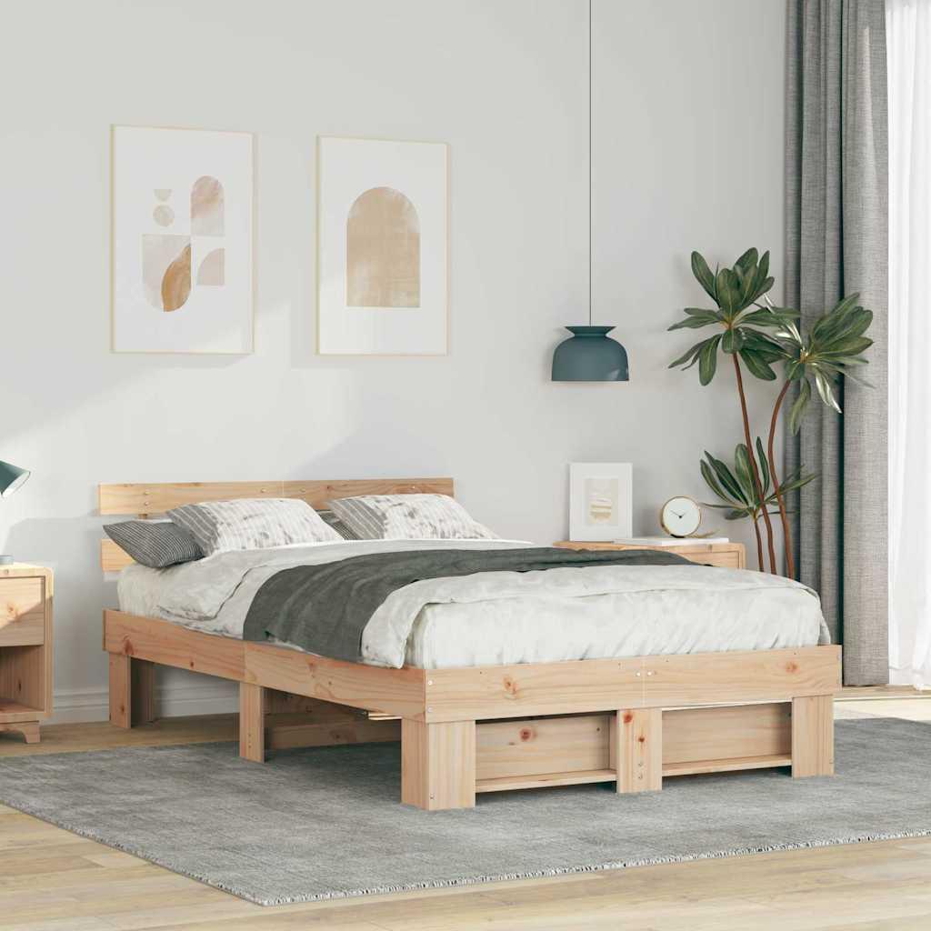 vidaXL Sengestel med hovedgærde Brun 120 x 200 cm Massiv fyrretræ