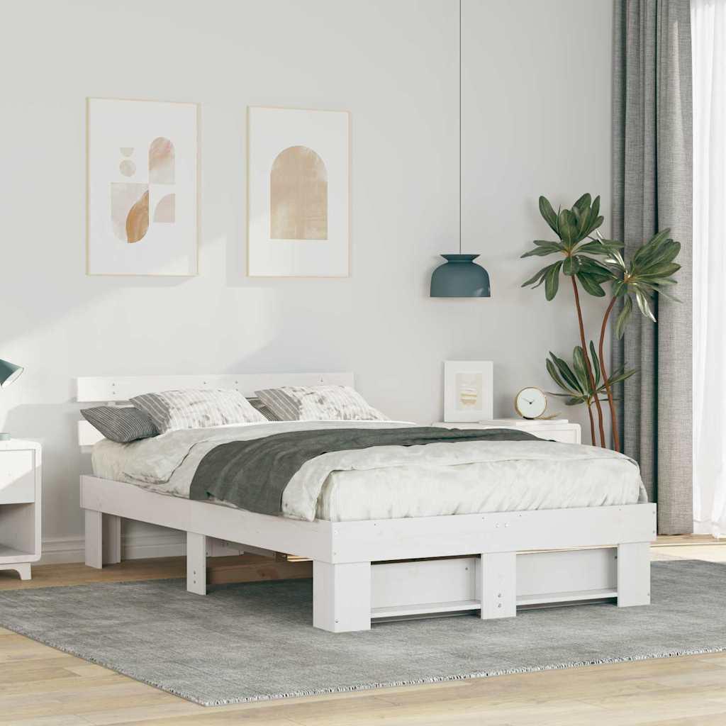 Sengestel med hovedgærde Hvid 120 x 200 cm Massivt fyrretræ