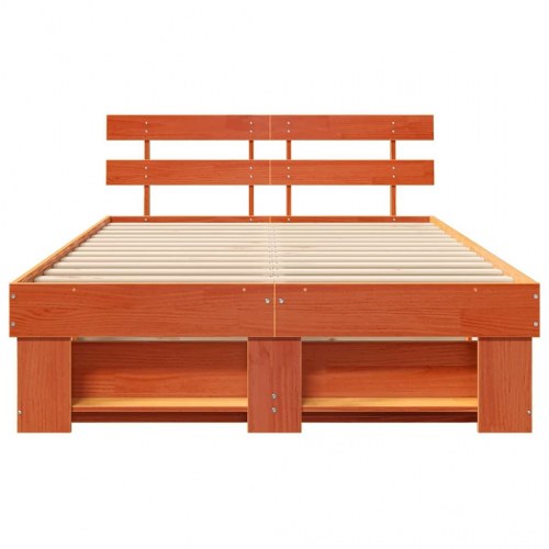 Sengestel med hovedgærde 140 x 190 cm - voksbrun massiv fyrretræ