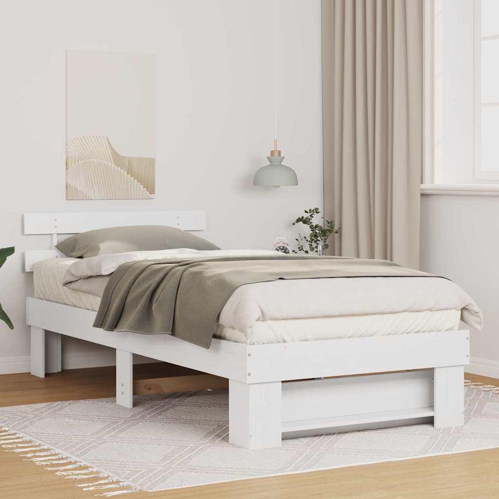 Sengestel med hovedgærde Hvid 100 x 200 cm Massivt fyrretræ