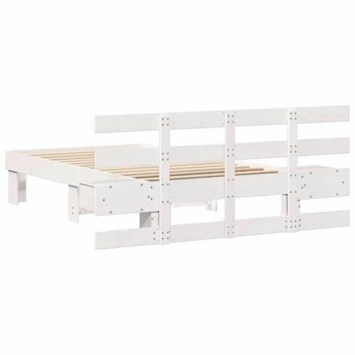Sengestel med hovedgærde hvid 90 x 200 cm massiv fyrretræ