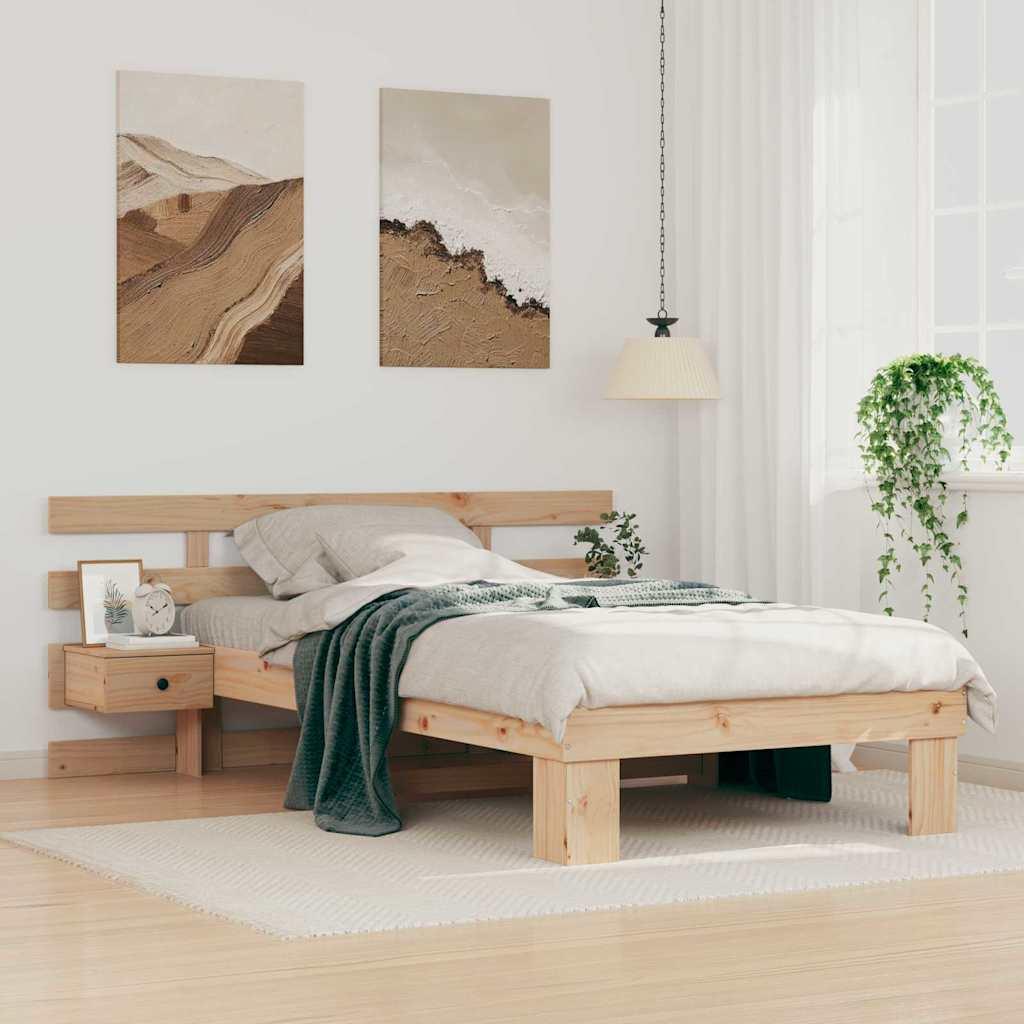 Sengestel med hovedgærde - brun 75 x 190 cm i massiv fyrretræ