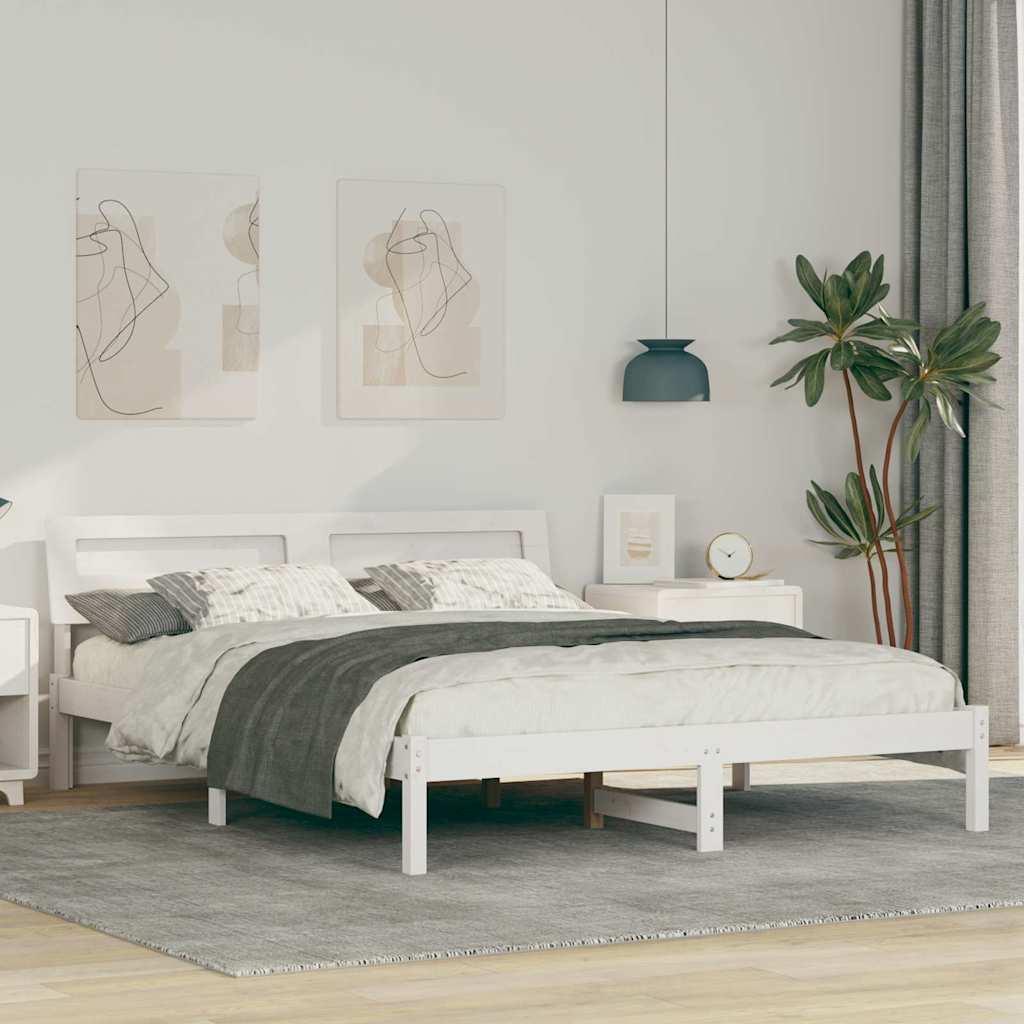 Sengestel med hovedgærde Hvid 160 x 200 cm Massivt fyrretræ