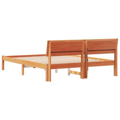 Sengestel med hovedgærde 160 x 200 cm - voksbrun massiv fyrretræ