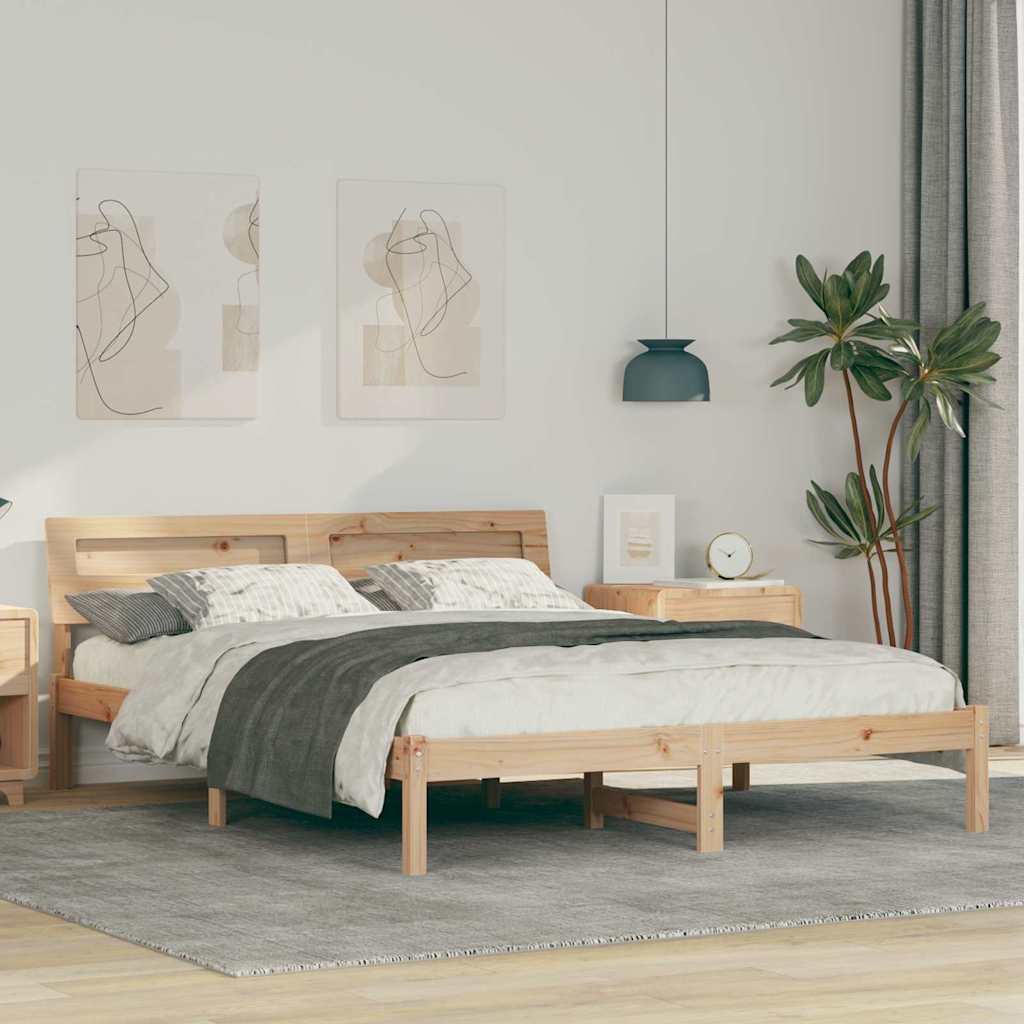 Sengestel Med Hovedgærde Brun 150 X 200 Cm Massivt Fyrretræ