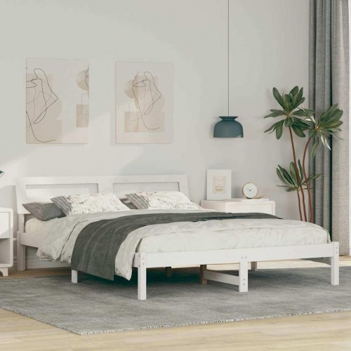 Sengestel med hovedgærde og USB-porte - hvid, 150 x 200 cm