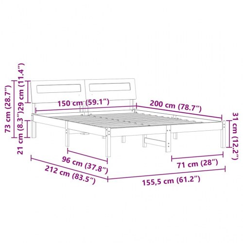Sengestel med hovedgærde og USB-porte - hvid, 150 x 200 cm