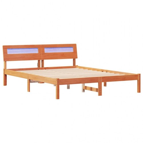 Sengestel med hovedgærde i massiv fyrretræ - voksbrun 140 x 200 cm