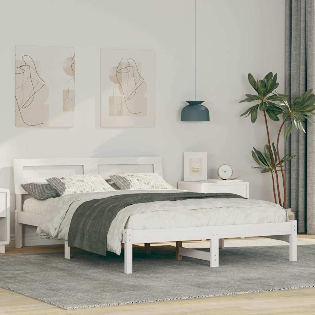 Sengestel med hovedgærde Hvid 120 x 200 cm Massivt fyrretræ