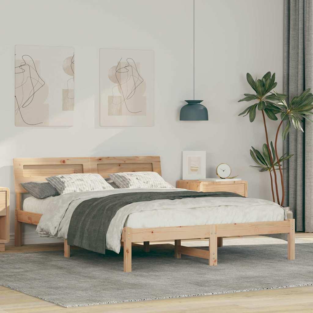 Sengestel med hovedgÃ¦rde Brun 140 x 190 cm Massivt fyrretrÃ¦