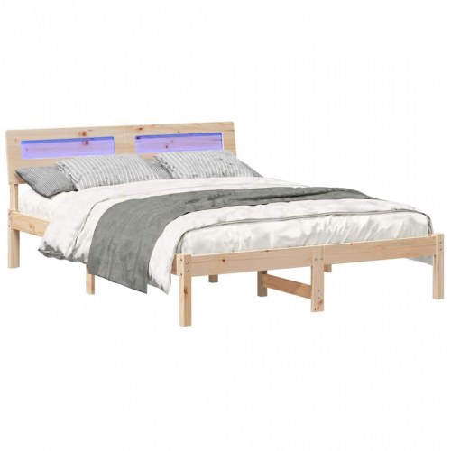 Sengestel med hovedgærde brun 140 x 190 cm i massiv fyrretræ