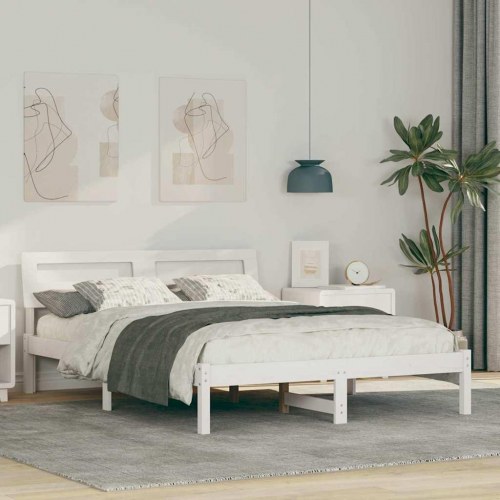 Sengestel med hovedgærde og USB-porte - hvid, 140 x 190 cm