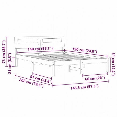 Sengestel med hovedgærde og USB-porte - hvid, 140 x 190 cm