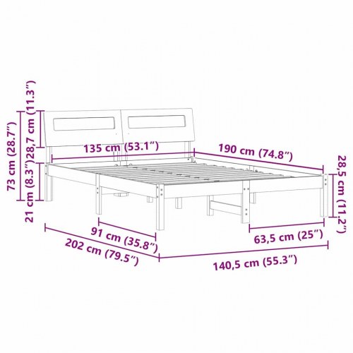 Sengestel med hovedgærde og USB - hvid 135 x 190 cm