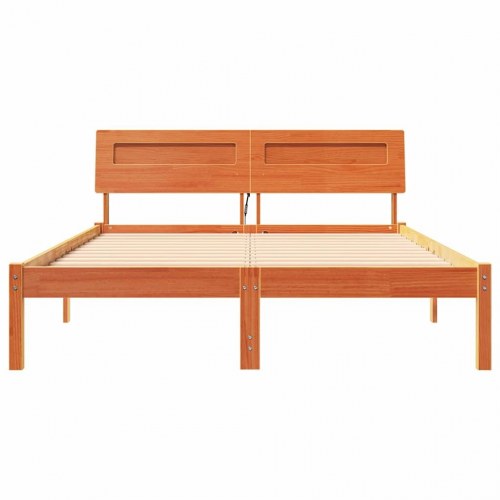 Sengestel med hovedgærde og USB-porte - voksbrun 135 x 190 cm