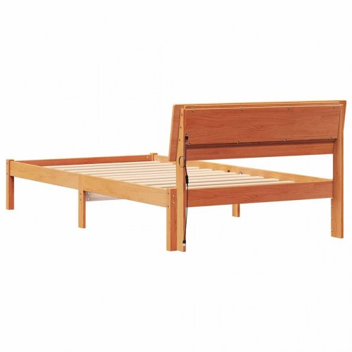 Sengestel med hovedgærde i massivt fyrretræ - voks brun 90 x 190 cm