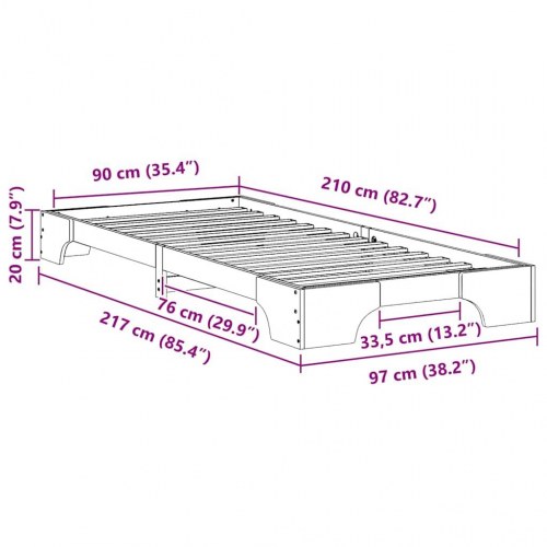 Sengestel 90 x 210 cm i massiv fyrretræ - hvid