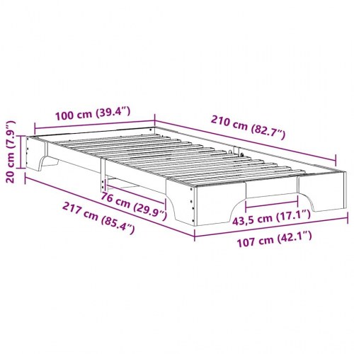 Sengestel i massiv fyrretræ - hvid, 100 x 210 cm