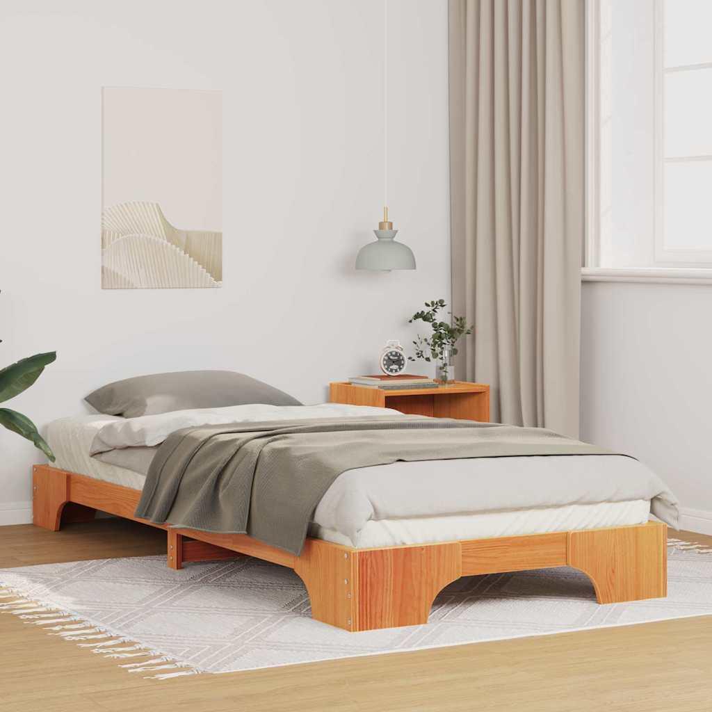 Gulv Seng Ramme Brun 100 X 210 Cm Massivt Fyrretræ
