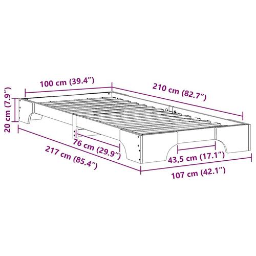 Gulv seng ramme Brun 100 x 210 cm Massivt fyrretræ