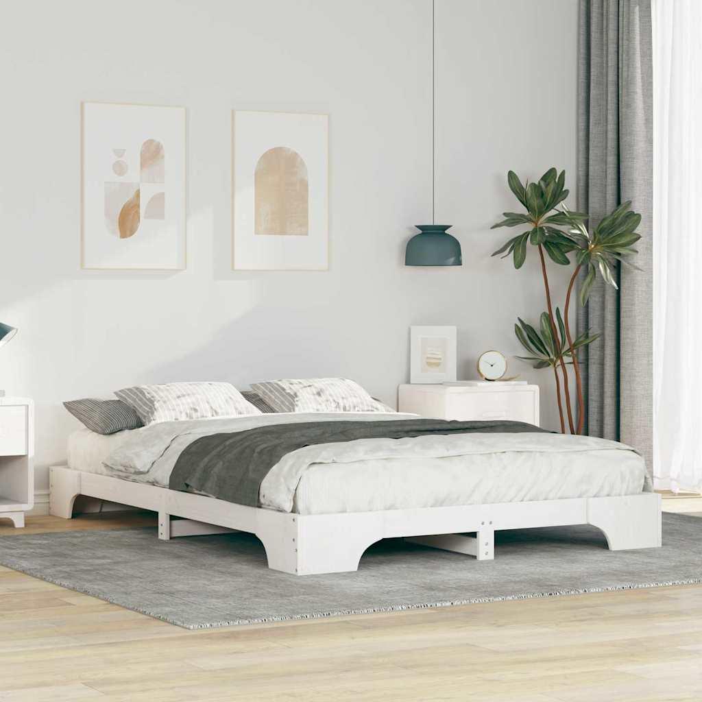 Gulv seng ramme med opbevaring Hvid 140 x 210 cm træ