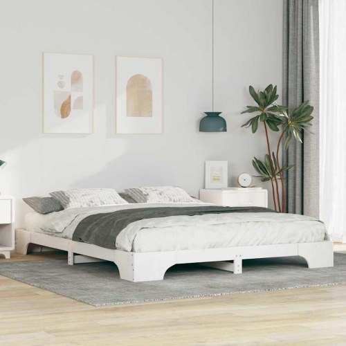 Gulv seng ramme med opbevaring Hvid 160 x 210 cm træ