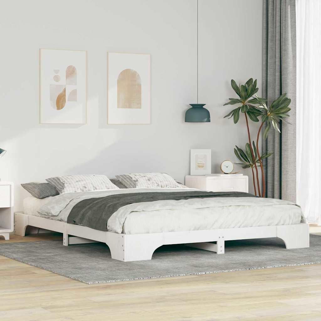 Gulv seng ramme med opbevaring Hvid 160 x 210 cm træ