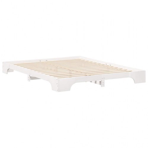 Gulv seng ramme med opbevaring Hvid 160 x 210 cm træ