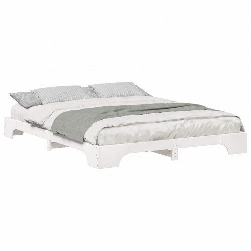 Gulv seng ramme med opbevaring Hvid 160 x 210 cm træ
