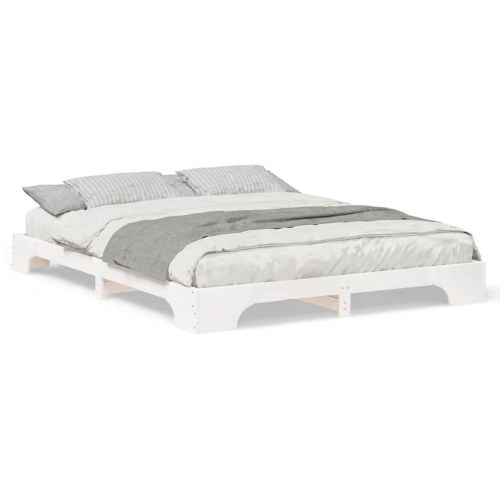Gulv seng ramme med opbevaring Hvid 160 x 210 cm træ