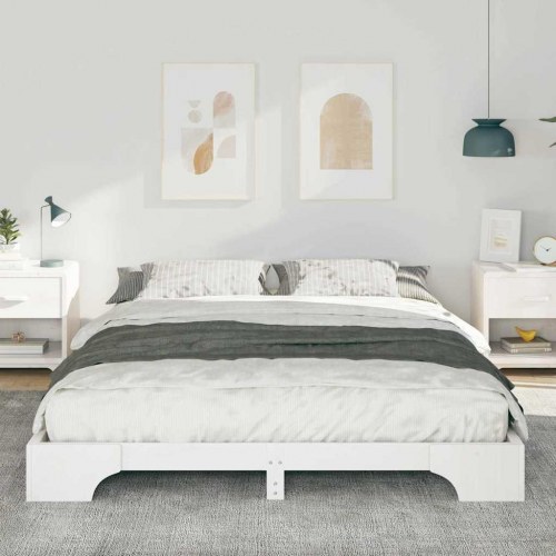 Gulv seng ramme med opbevaring Hvid 160 x 210 cm træ