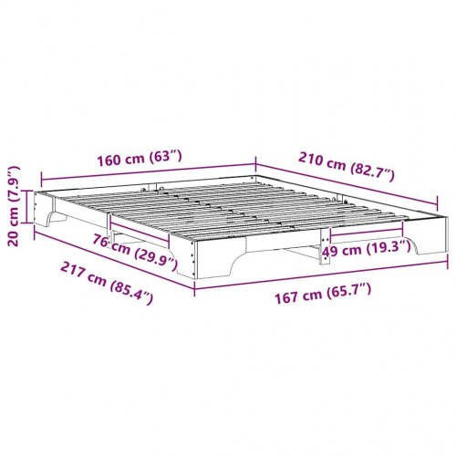 Gulv seng ramme med opbevaring Hvid 160 x 210 cm træ