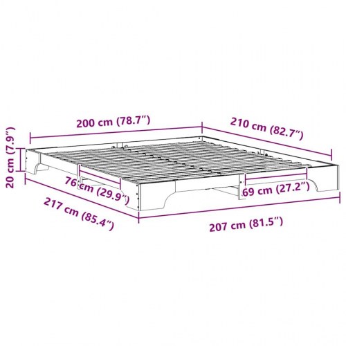 Sengestel 200 x 210 cm i massiv fyrretræ - hvid