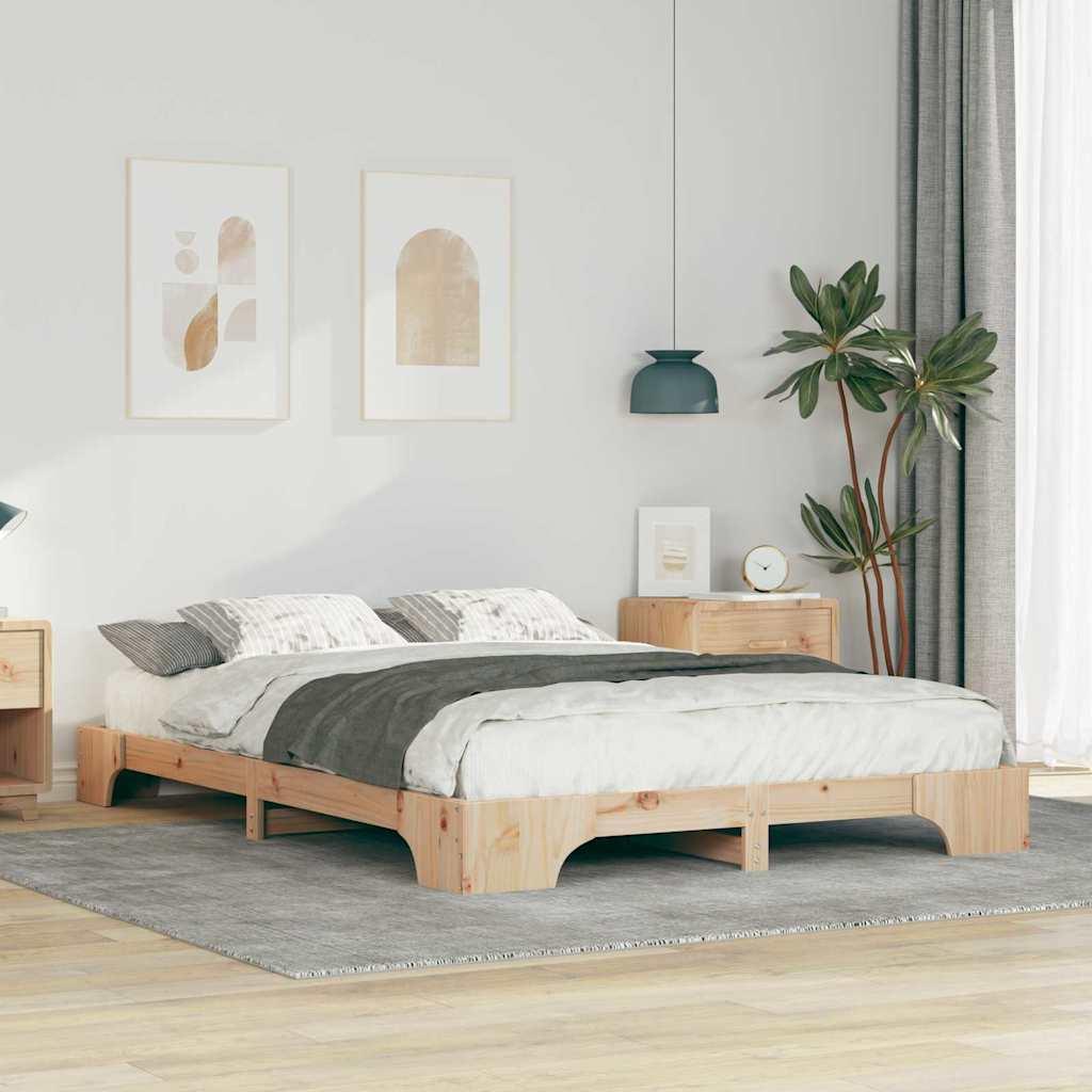 Sengestel i brun massiv fyrretræ 140 × 220 cm - platformlameller