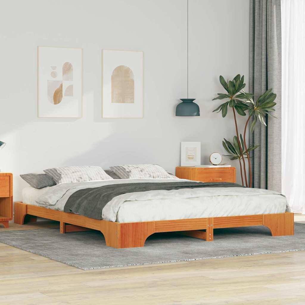Sengestel i brun massiv fyrretræ - 160 × 220 cm platform med lameller