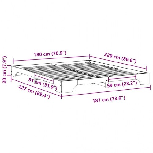 Gulv seng ramme Brun 180 x 220 cm Massivt fyrretræ