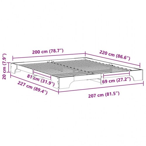 Sengestel i hvidt massivt fyrretræ 200 x 220 cm