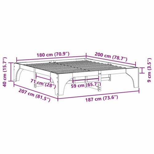 Sengestel hvid 180 x 200 cm i massivt fyrretræ