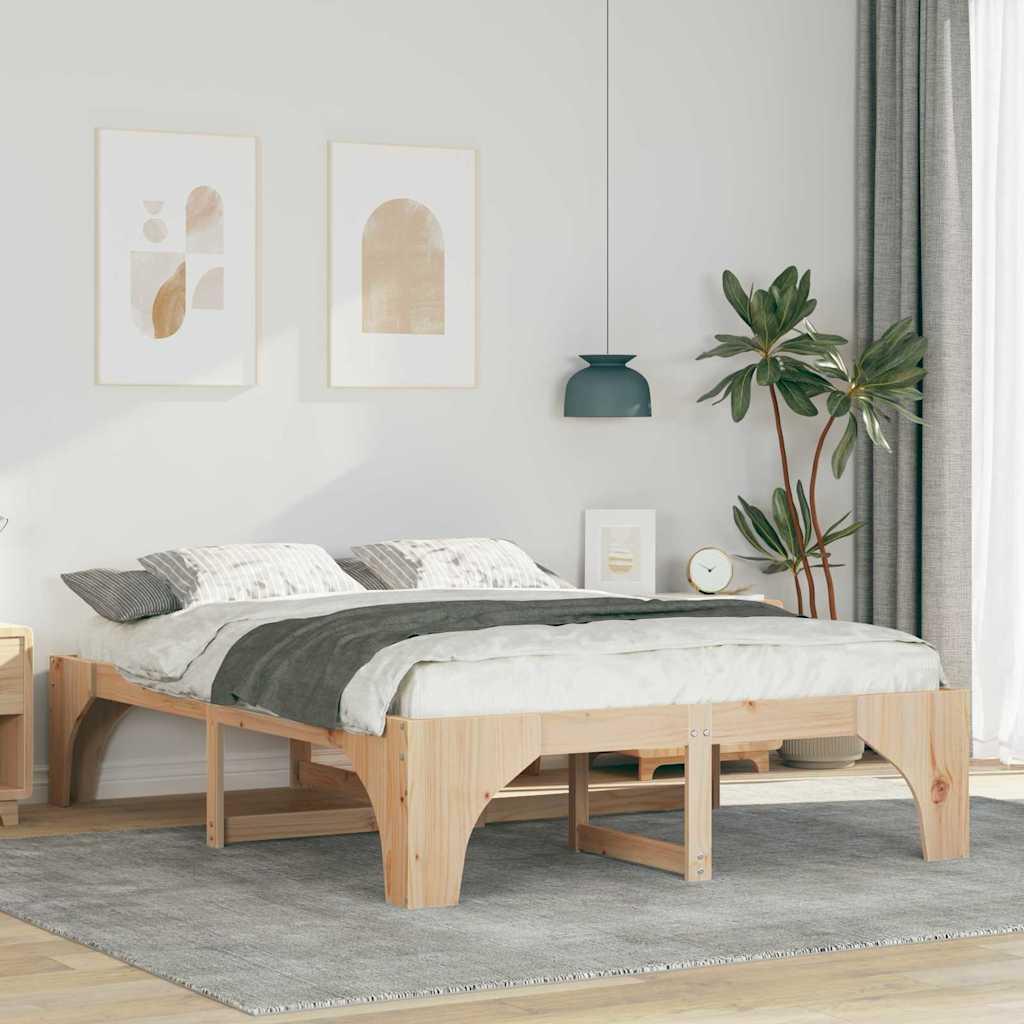 Sengestel i brun massiv fyrretræ 160 x 200 cm - platform med lameller