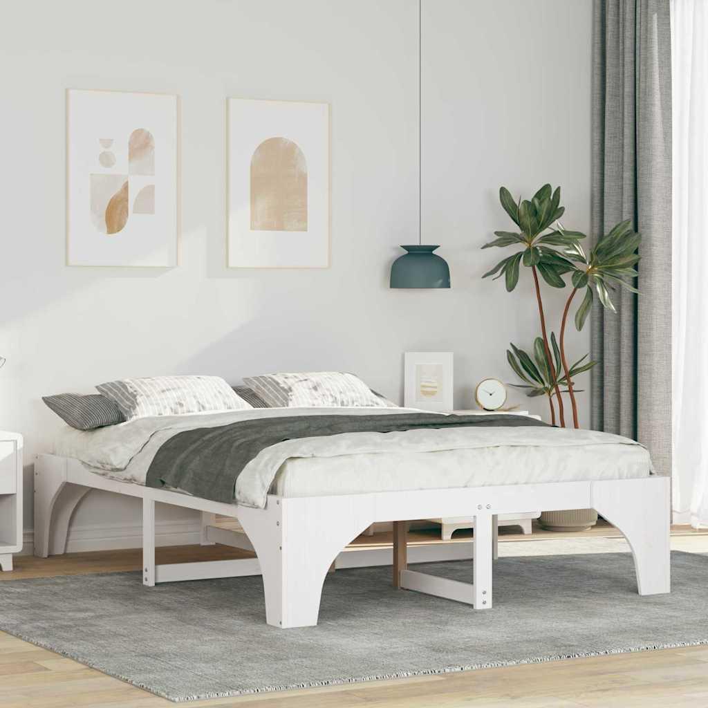 Gulv seng ramme Hvid 160 x 200 cm Massivt fyrretræ