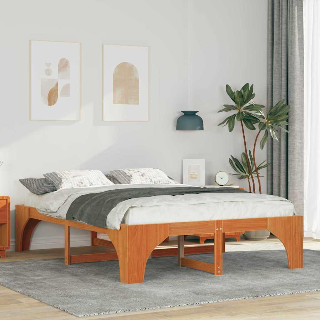 Gulv seng ramme Brun 140 x 200 cm Massivt fyrretrÃ¦
