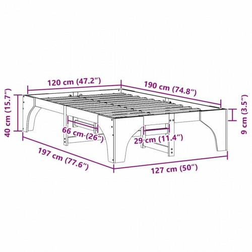 Gulv seng ramme Brun 120 x 190 cm Massivt fyrretræ